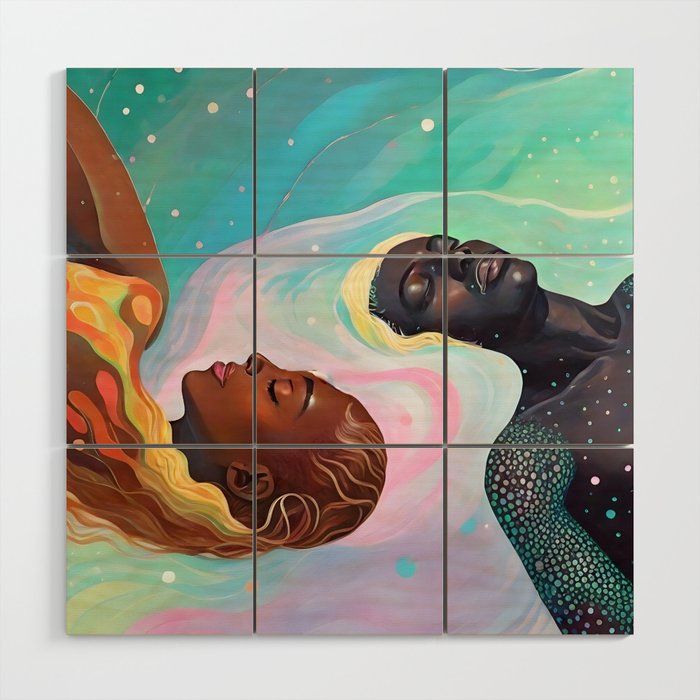 Suspended, Abstract Black People Love Couple, Human Humanity Emotions Feelings, Expression Eclectic Painting Space Wood Wall Art Gallery Image 1
