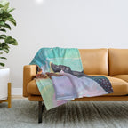 Suspended, Abstract Black People Love Couple, Human Humanity Emotions Feelings, Expression Eclectic Painting Space Throw Blanket Gallery Image 1