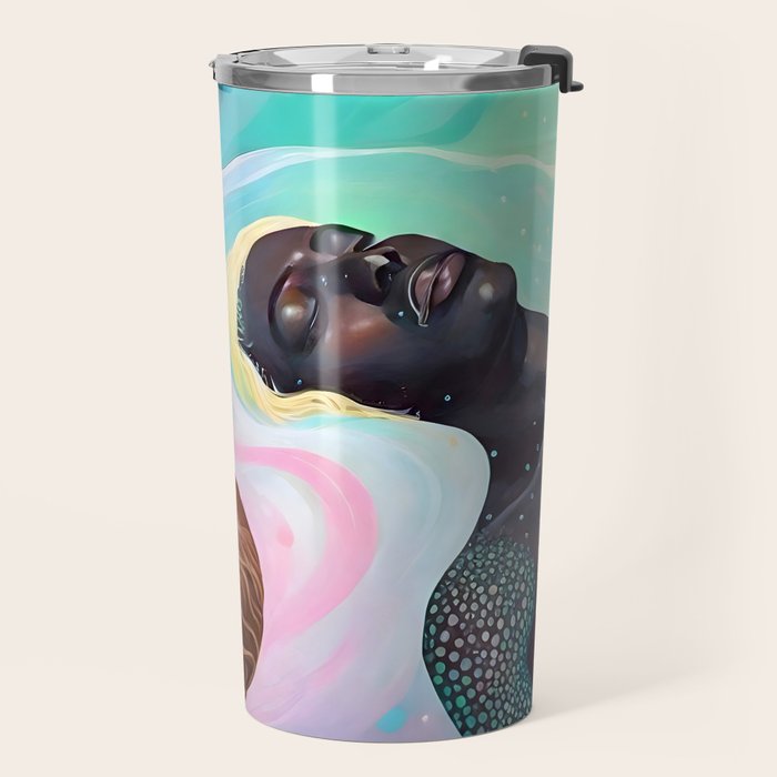 Suspended, Abstract Black People Love Couple, Human Humanity Emotions Feelings, Expression Eclectic Painting Space Travel Mug Gallery Image 2