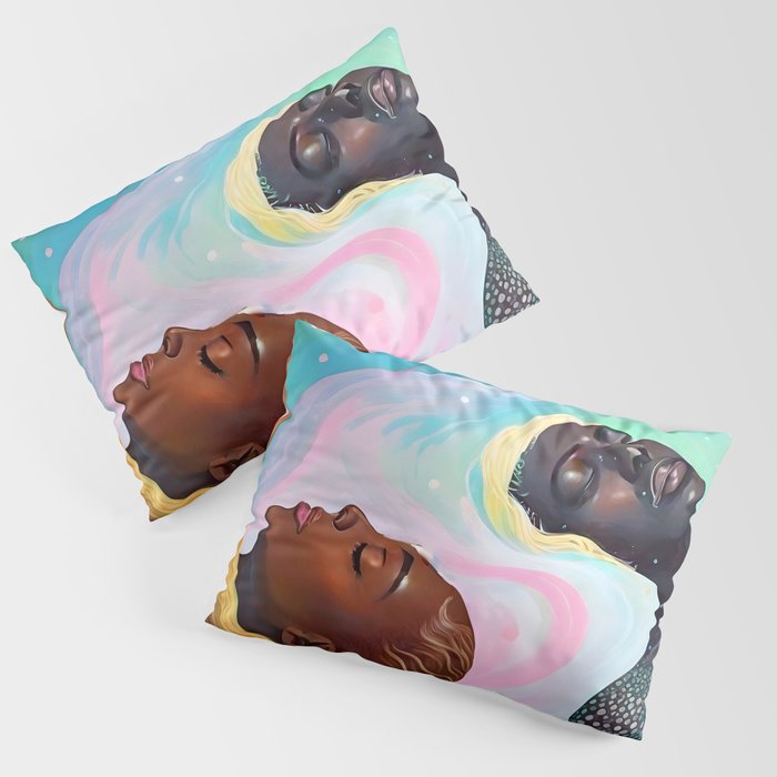 Suspended, Abstract Black People Love Couple, Human Humanity Emotions Feelings, Expression Eclectic Painting Space Pillow Sham Gallery Image 3