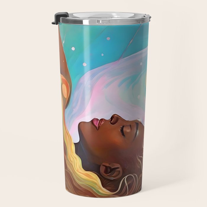 Suspended, Abstract Black People Love Couple, Human Humanity Emotions Feelings, Expression Eclectic Painting Space Travel Mug Gallery Image 3