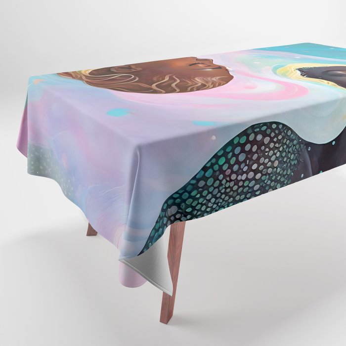 Suspended, Abstract Black People Love Couple, Human Humanity Emotions Feelings, Expression Eclectic Painting Space Tablecloth Gallery Image 1