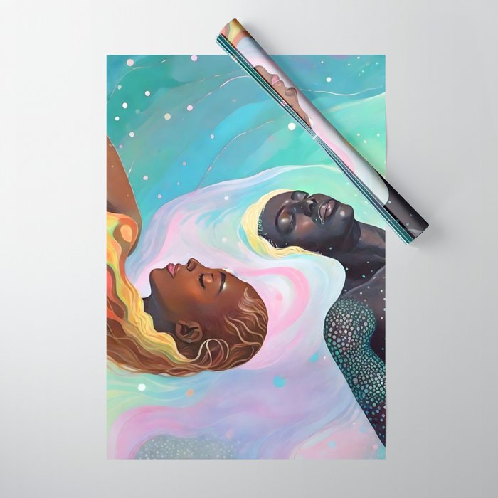 Suspended, Abstract Black People Love Couple, Human Humanity Emotions Feelings, Expression Eclectic Painting Space Wrapping Paper Gallery Image 1
