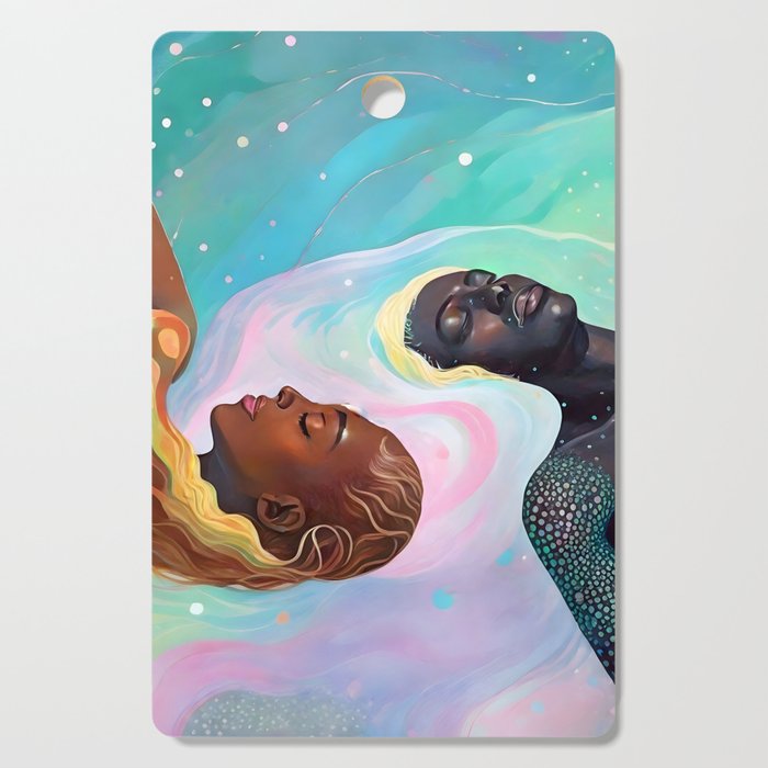 Suspended, Abstract Black People Love Couple, Human Humanity Emotions Feelings, Expression Eclectic Painting Space Cutting Board Gallery Image 1