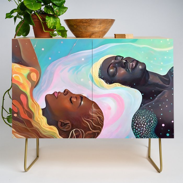Suspended, Abstract Black People Love Couple, Human Humanity Emotions Feelings, Expression Eclectic Painting Space Credenza Gallery Image 1