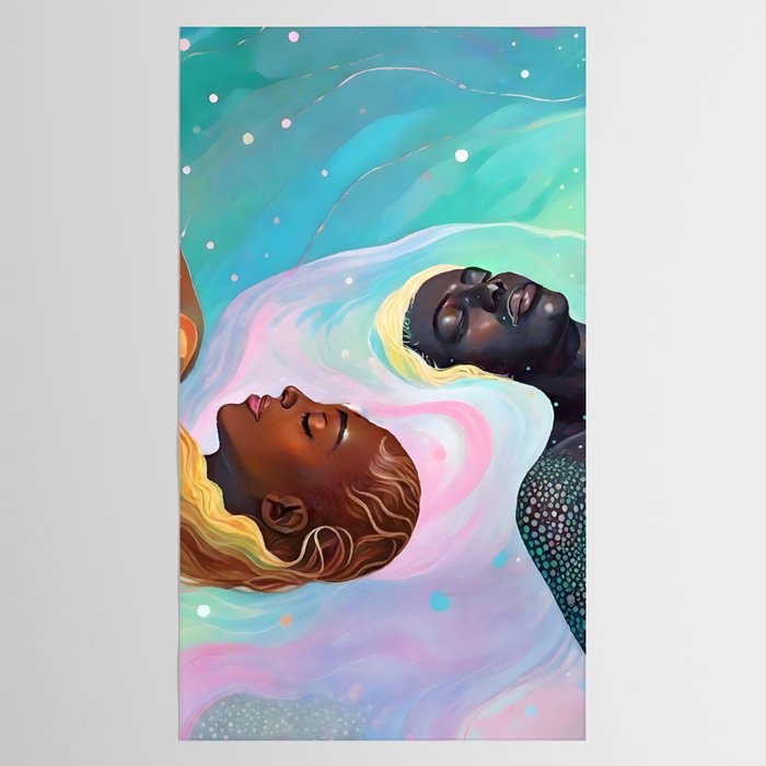 Suspended, Abstract Black People Love Couple, Human Humanity Emotions Feelings, Expression Eclectic Painting Space Tablecloth Gallery Image 2