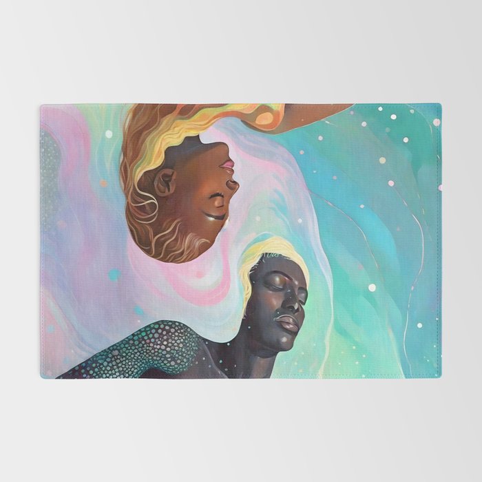 Suspended, Abstract Black People Love Couple, Human Humanity Emotions Feelings, Expression Eclectic Painting Space Rug Gallery Image 2