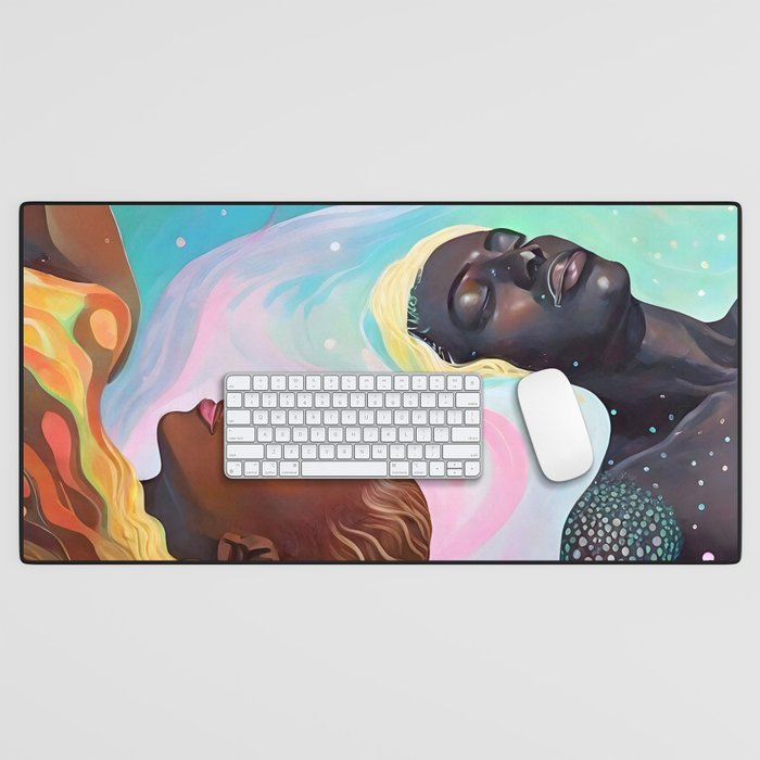 Suspended, Abstract Black People Love Couple, Human Humanity Emotions Feelings, Expression Eclectic Painting Space Desk Mat Gallery Image 1