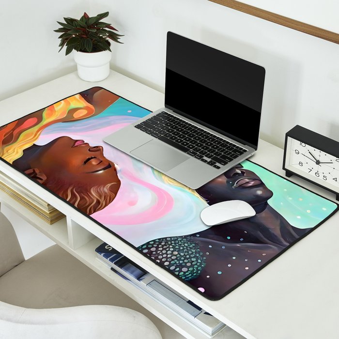 Suspended, Abstract Black People Love Couple, Human Humanity Emotions Feelings, Expression Eclectic Painting Space Desk Mat Gallery Image 2