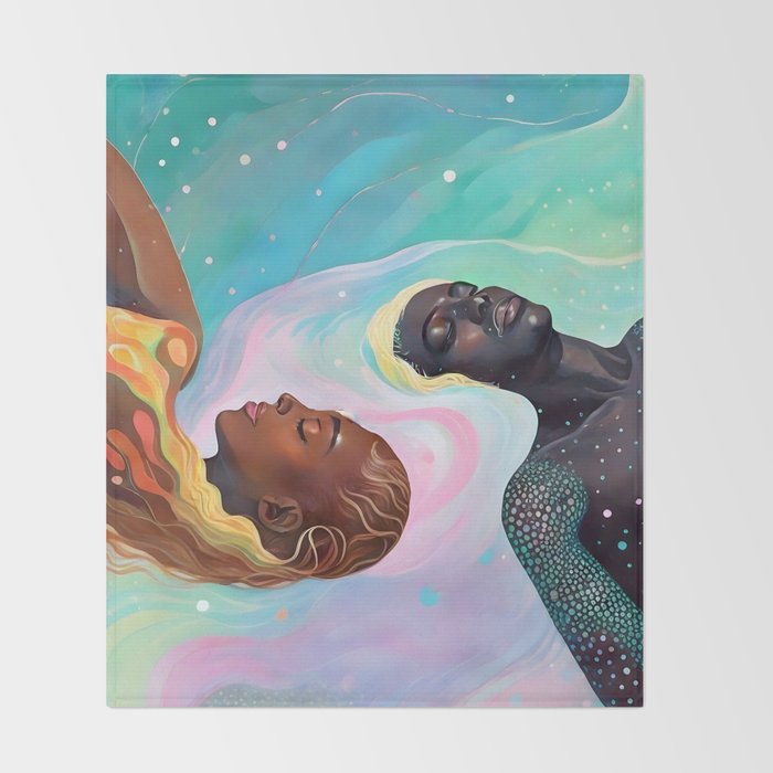 Suspended, Abstract Black People Love Couple, Human Humanity Emotions Feelings, Expression Eclectic Painting Space Throw Blanket Gallery Image 2
