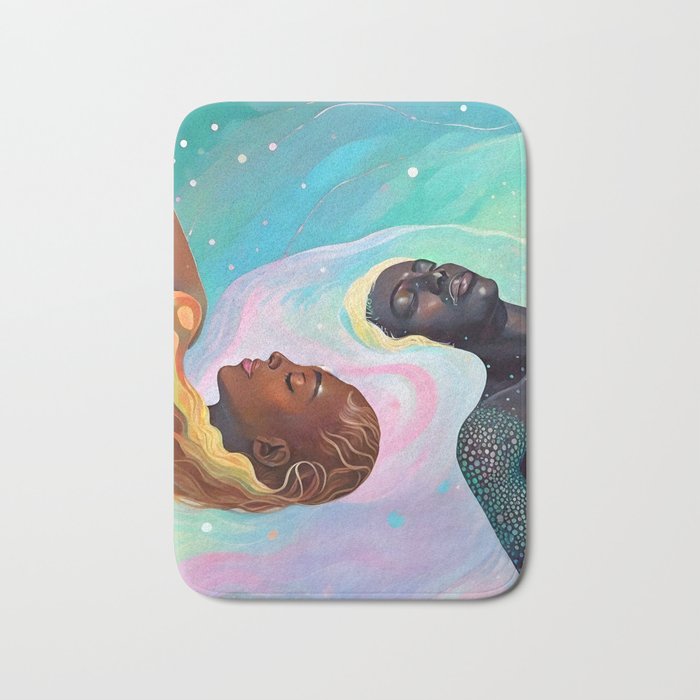 Suspended, Abstract Black People Love Couple, Human Humanity Emotions Feelings, Expression Eclectic Painting Space Bath Mat Gallery Image 1