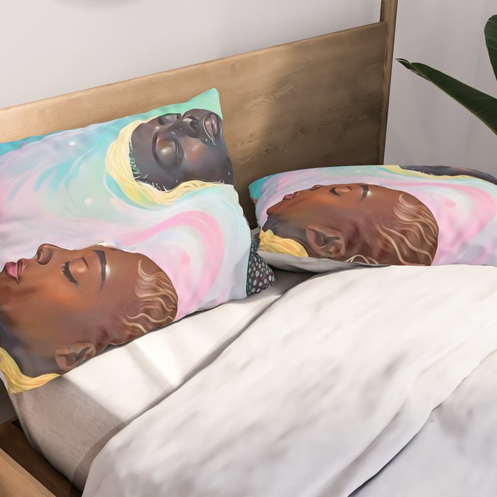 Suspended, Abstract Black People Love Couple, Human Humanity Emotions Feelings, Expression Eclectic Painting Space Pillow Sham Gallery Image 2