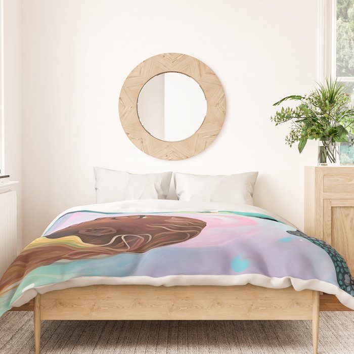 Suspended, Abstract Black People Love Couple, Human Humanity Emotions Feelings, Expression Eclectic Painting Space Duvet Cover Gallery Image 3