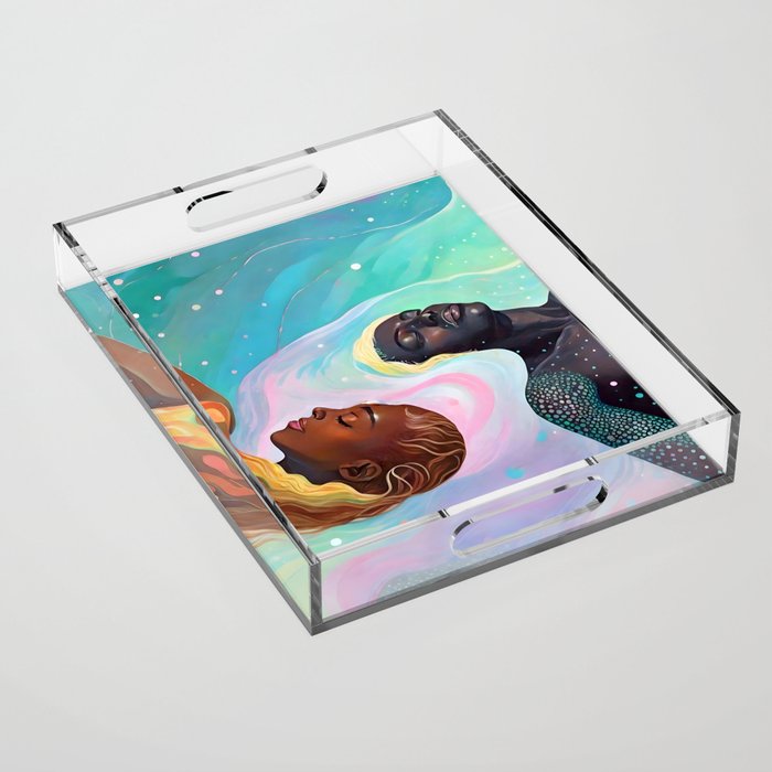 Suspended, Abstract Black People Love Couple, Human Humanity Emotions Feelings, Expression Eclectic Painting Space Acrylic Tray Gallery Image 1