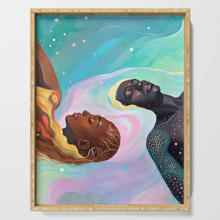 Suspended, Abstract Black People Love Couple, Human Humanity Emotions Feelings, Expression Eclectic Painting Space Serving Tray Gallery Image 1