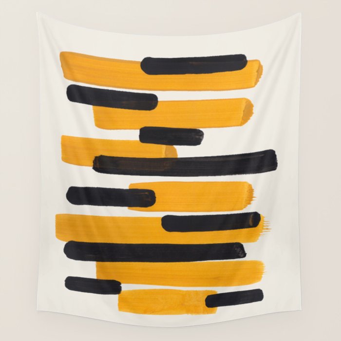 Mid Century Modern Abstract Painting Antique Yellow Black Bumble Bee Stripes Wall Tapestry Gallery Image 1