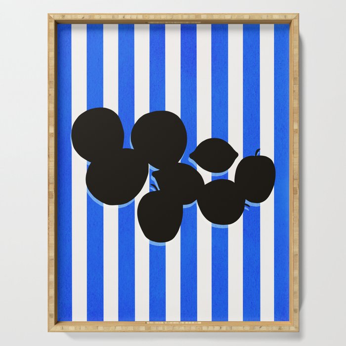 Still life - blue stripe Serving Tray Gallery Image 1