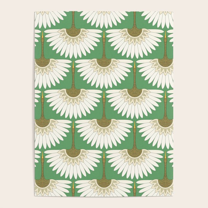 art deco cranes green Poster Gallery Image 4