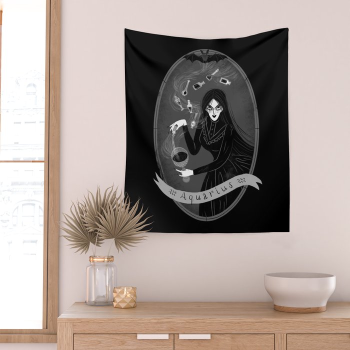 Aquarius Witchy Zodiac Wall Tapestry Gallery Image 2