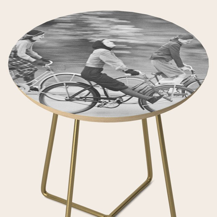 Women Riding Bicycles black and white photography / black and white photographs Side Table Gallery Image 2