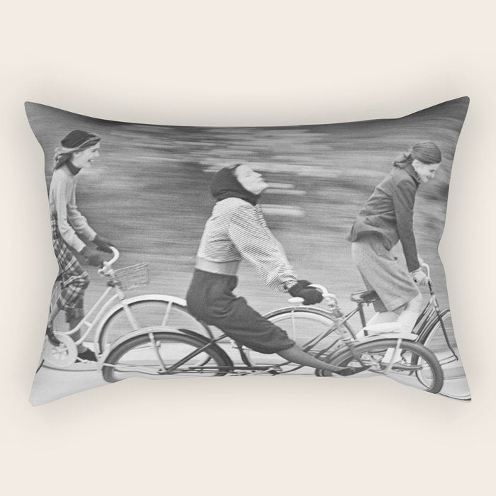 Women Riding Bicycles black and white photography / black and white photographs Rectangular Pillow Gallery Image 2