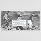 Women Riding Bicycles black and white photography / black and white photographs Desk Mat Gallery Image 1