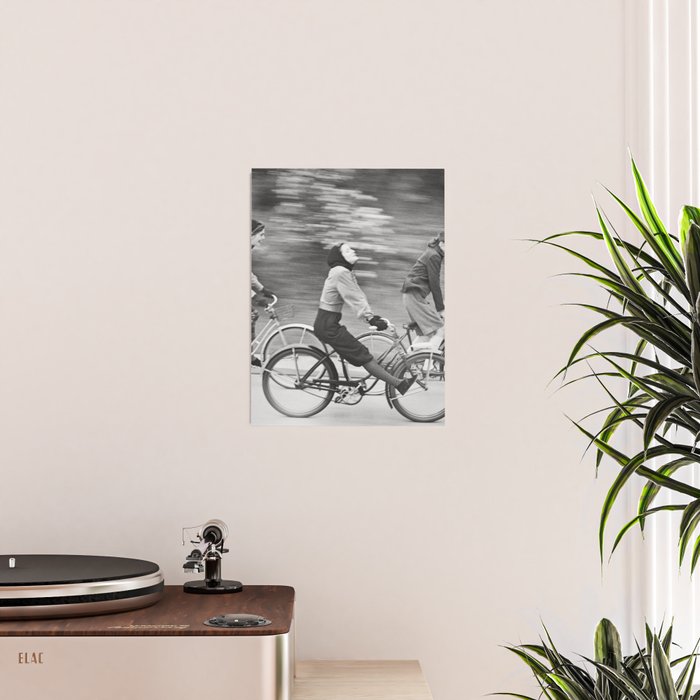 Women Riding Bicycles black and white photography / black and white photographs Poster Gallery Image 2