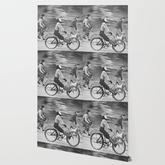 Women Riding Bicycles black and white photography / black and white photographs Wallpaper Gallery Image 2
