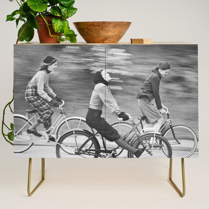 Women Riding Bicycles black and white photography / black and white photographs Credenza Gallery Image 1