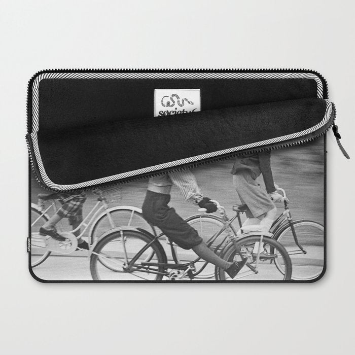 Women Riding Bicycles black and white photography / black and white photographs Laptop Sleeve Gallery Image 2