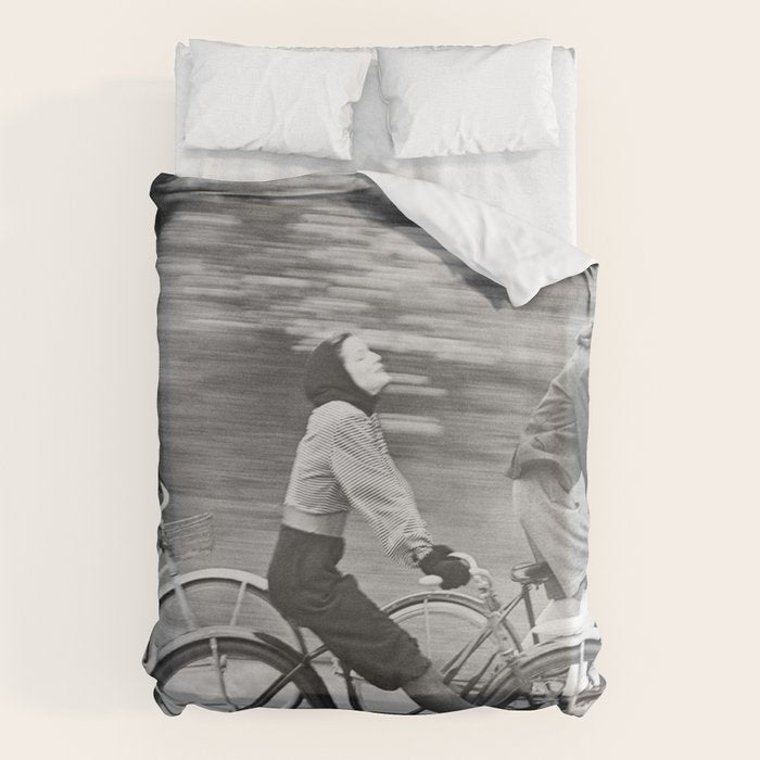 Women Riding Bicycles black and white photography / black and white photographs Duvet Cover Gallery Image 6