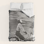 Women Riding Bicycles black and white photography / black and white photographs Duvet Cover Gallery Image 6