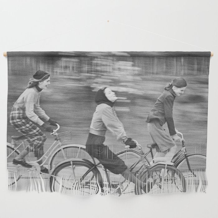 Women Riding Bicycles black and white photography / black and white photographs Wall Hanging Gallery Image 1