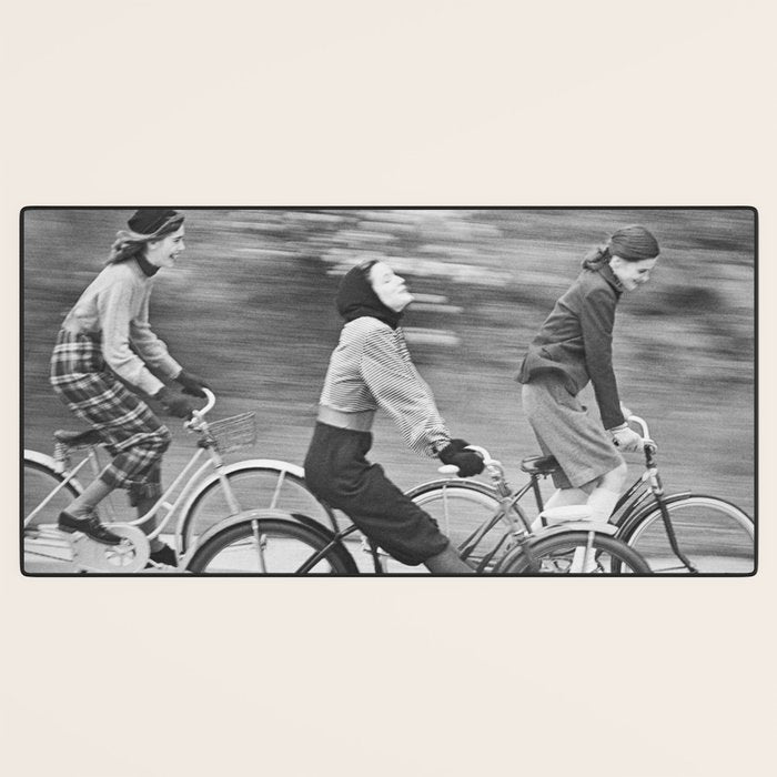 Women Riding Bicycles black and white photography / black and white photographs Desk Mat Gallery Image 3