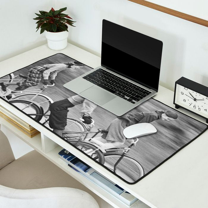 Women Riding Bicycles black and white photography / black and white photographs Desk Mat Gallery Image 2