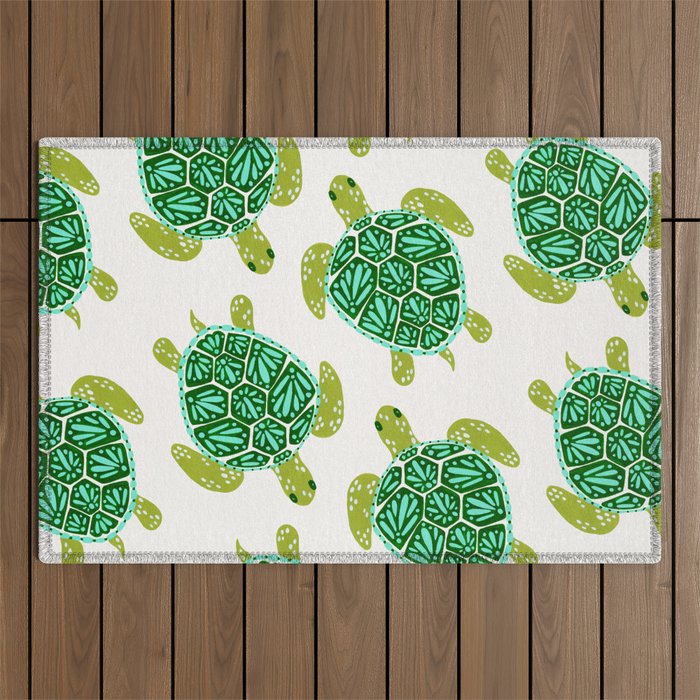 Sea Turtle - Green Palette Outdoor Rug Gallery Image 1