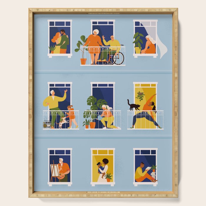 People on balconies Serving Tray Gallery Image 1