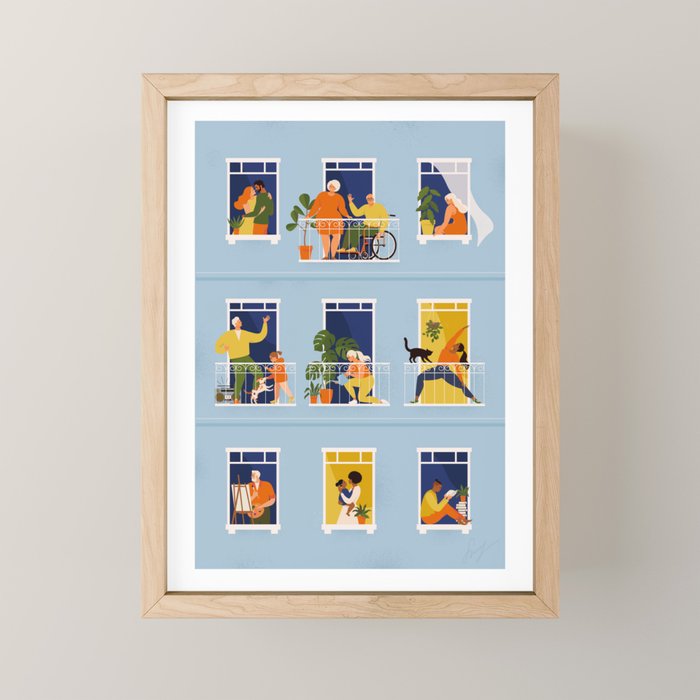 People on balconies Mini Art Print Gallery Image 1