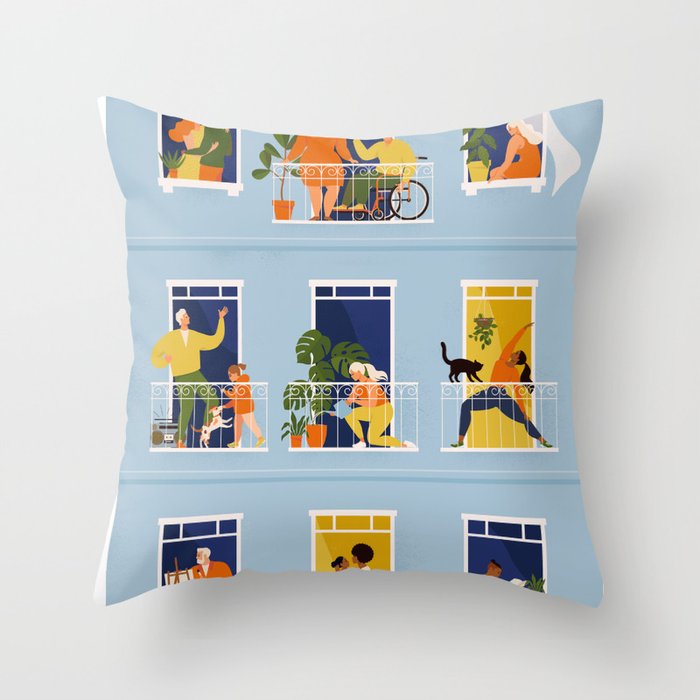 People on balconies Throw Pillow Gallery Image 6