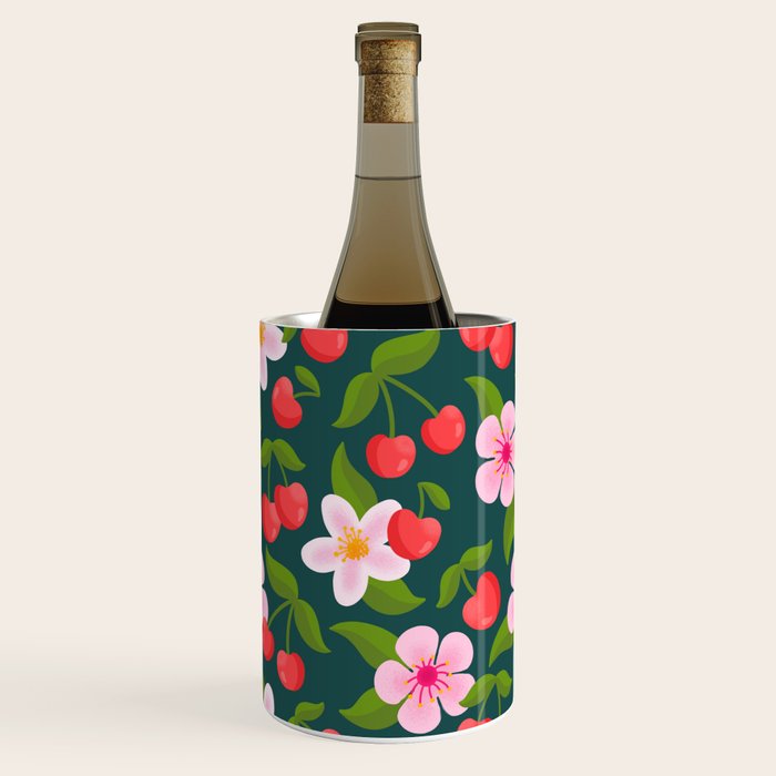 Cherry Pattern on Dark Teal Wine Chiller Gallery Image 3