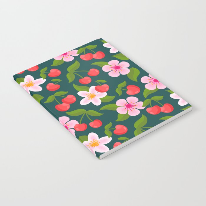Cherry Pattern on Dark Teal Notebook Gallery Image 2