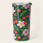 Cherry Pattern on Dark Teal Travel Mug Gallery Image 2