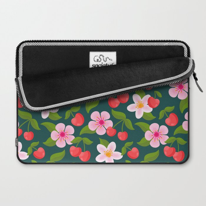 Cherry Pattern on Dark Teal Laptop Sleeve Gallery Image 2