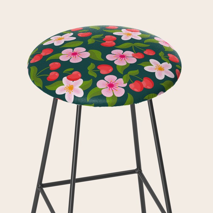 Cherry Pattern on Dark Teal Stool Gallery Image 2