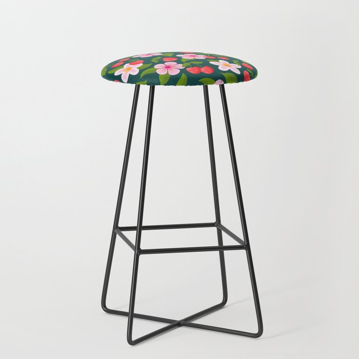Cherry Pattern on Dark Teal Stool Gallery Image 1