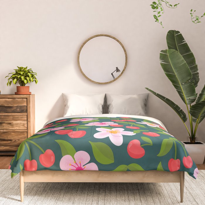 Cherry Pattern on Dark Teal Comforter Gallery Image 3