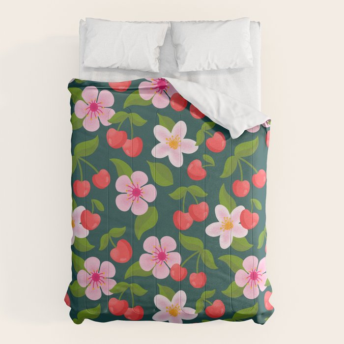 Cherry Pattern on Dark Teal Comforter Gallery Image 6