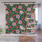 Cherry Pattern on Dark Teal Wall Mural Gallery Image 1