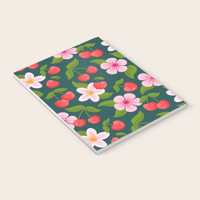 Cherry Pattern on Dark Teal Notebook Gallery Image 3
