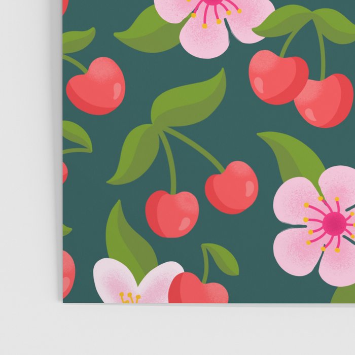 Cherry Pattern on Dark Teal Poster Gallery Image 3